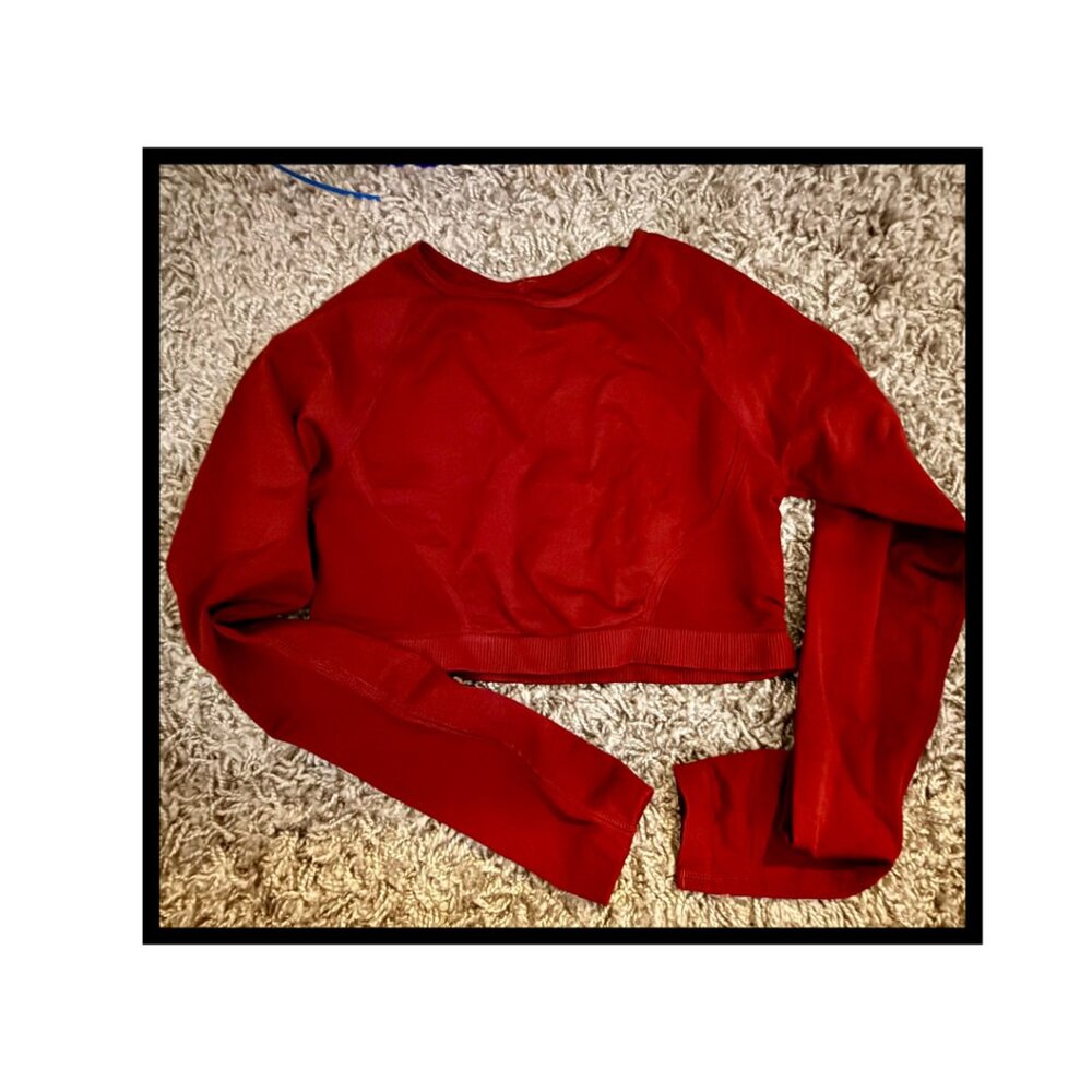 Maroon/Red Long Sleeved Top for Workout Cropped With Open Back